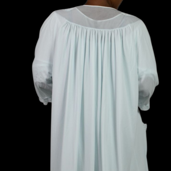 Vintage Shadowline Peignoir Set Blue Powder Chiffon Sheer Nylon Gown Robe XL - Picture 6 of 16